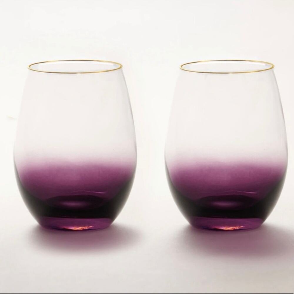 Anna New York Amethyst Ombre Wine Glasses 24k rim new in box ! Set of 2
